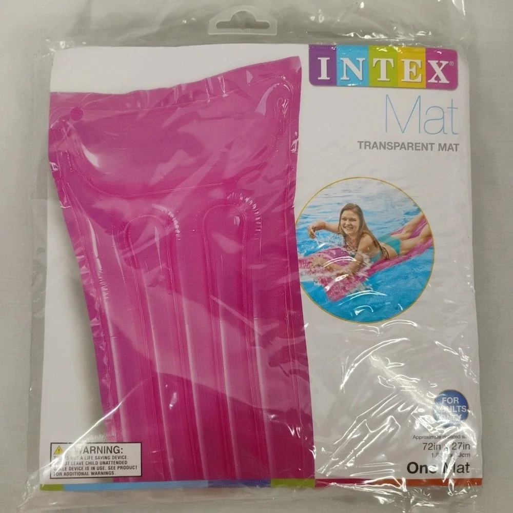 2 Intex Pool Floating Mat‎ Pink/Green Transparent Raft W/Headrest 72X 27 NEW - Picture 3 of 4